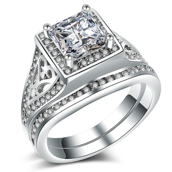 💞 925 Silver Beautiful High Cubic Zirconia Wedding Couple Ring, FB16FA1031 - Picture 1 of 3